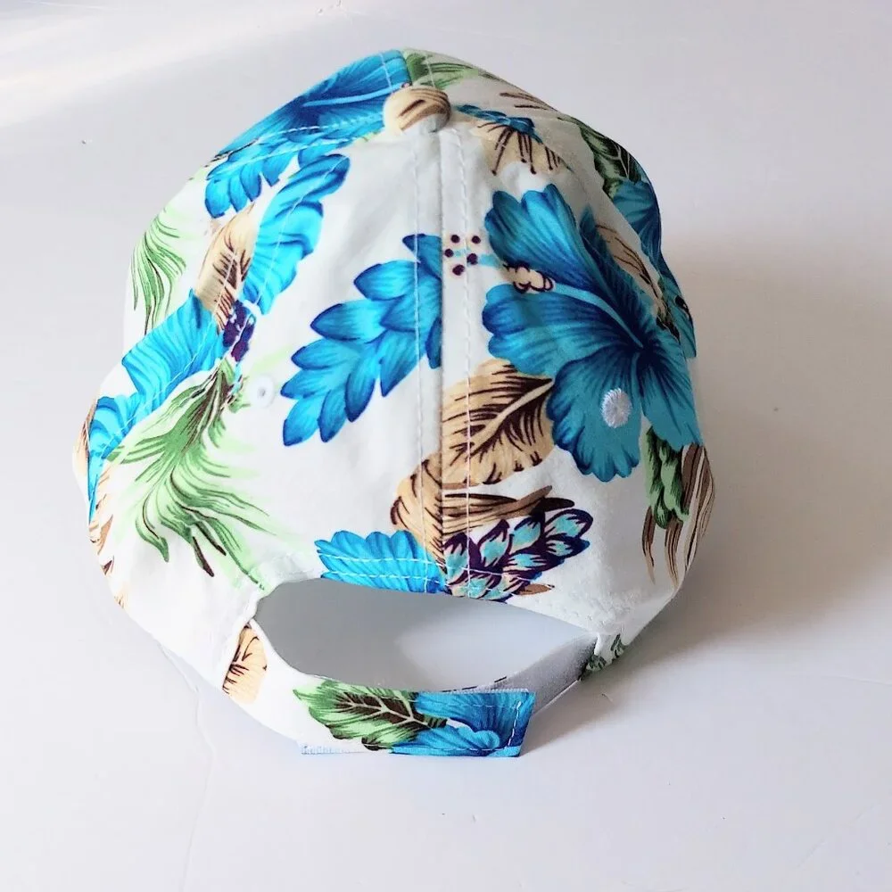 Lucky 7 Ocean City Maryland Hawaiian Floral Print Adjustable Hat Cap